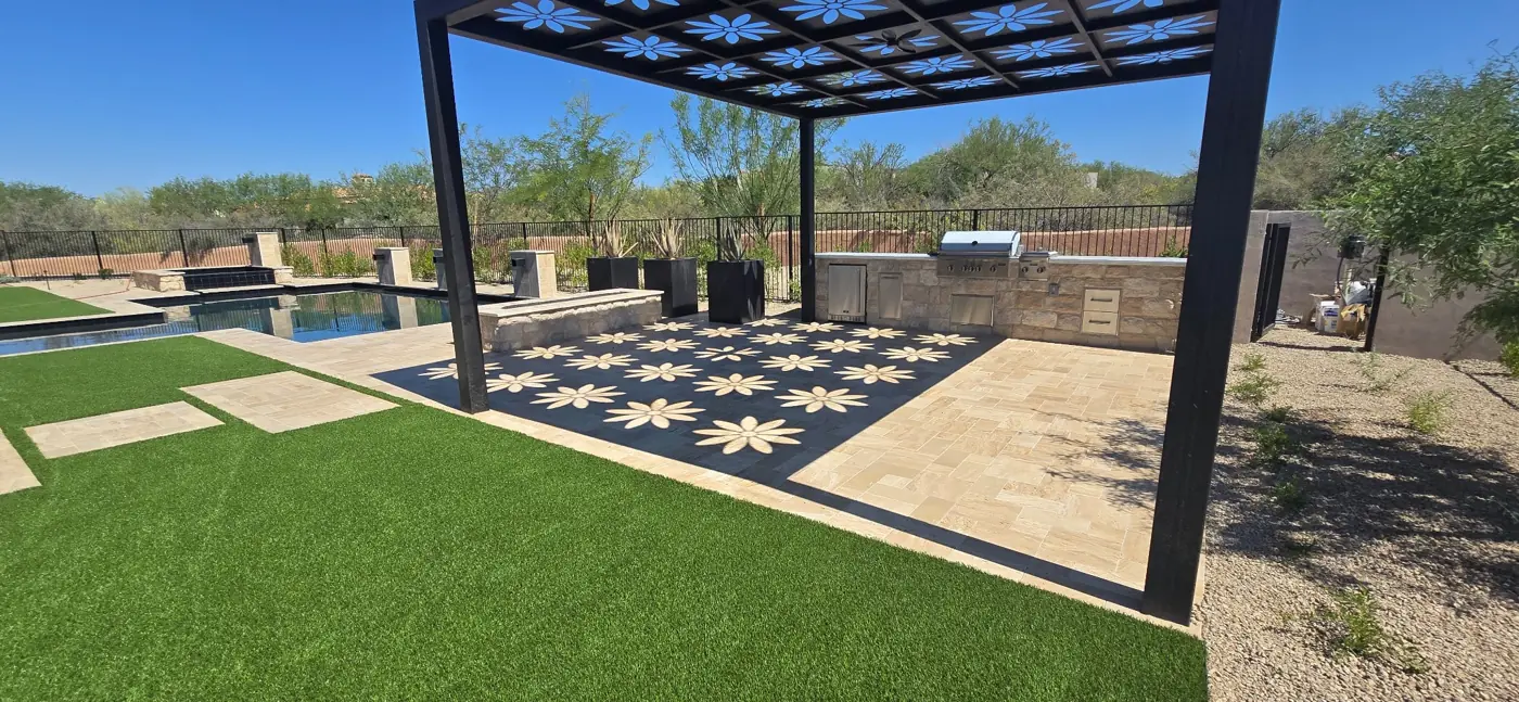 Pergola patio and stepping-pad design