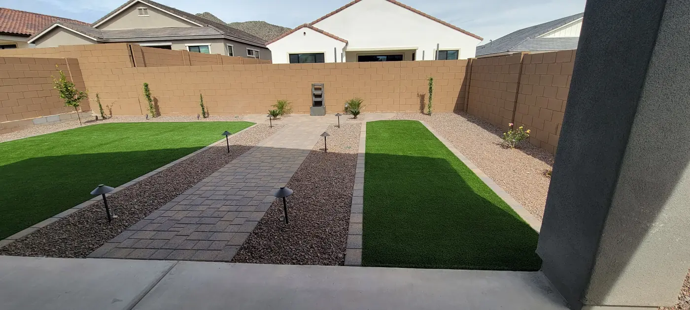 Walkway linking patio and backyard